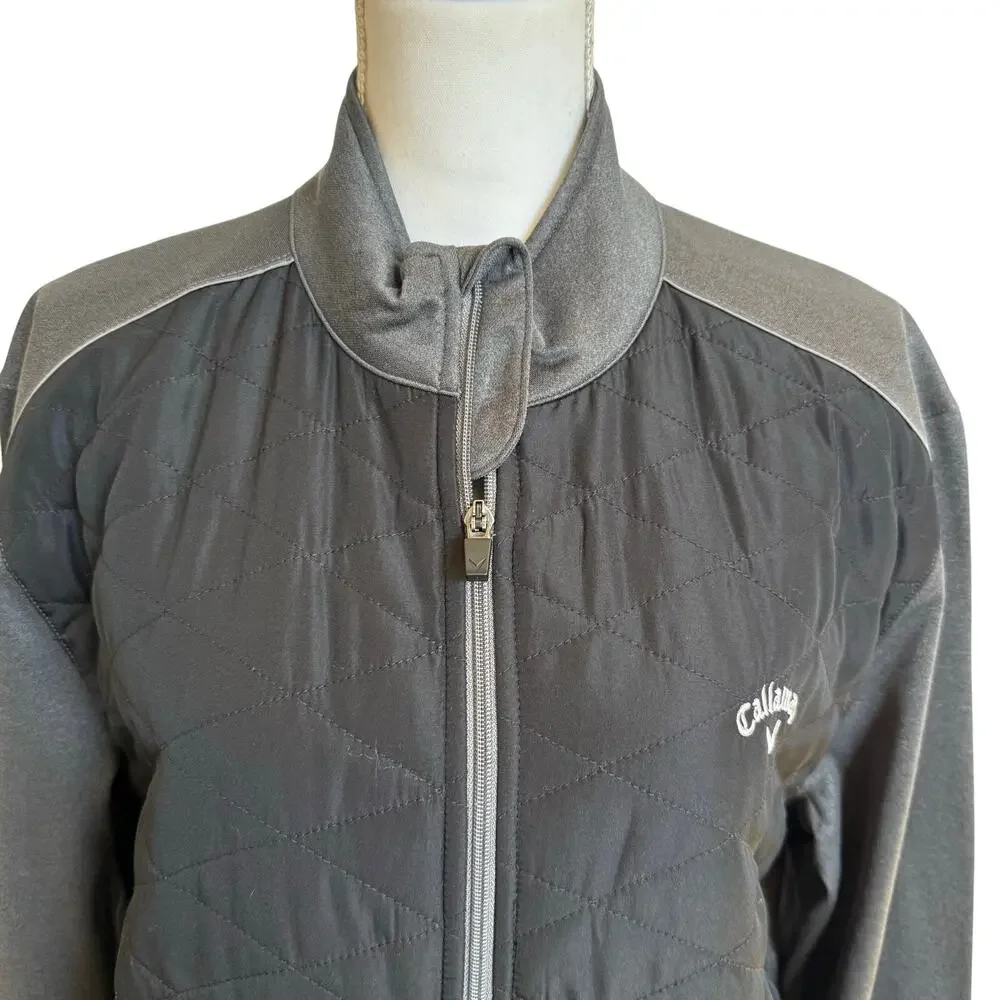 Callaway Jacket Men's Size Large Black Gray Full Zip Pockets Golf Quilted